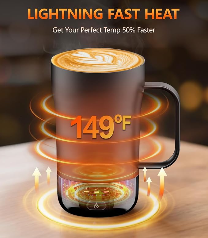 Self-Heating Coffee Mug, 14oz Heated Coffee Mug Rechargeable - Temperature Control Cup Keep Drinks Hot, Smart Cup Great Gift for Women & Slow Sippers