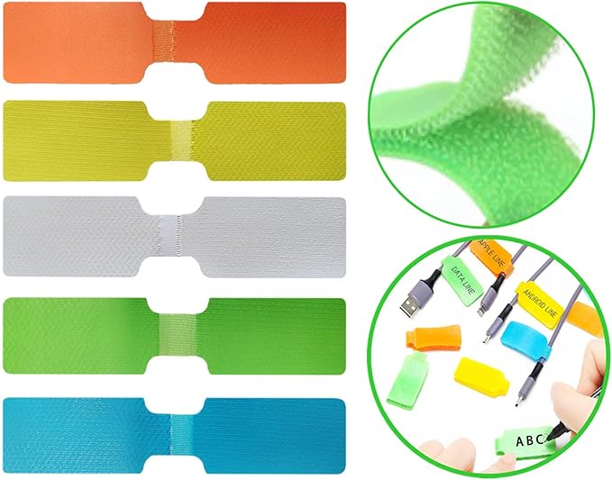 50-Pcs Cable Labels & Cord Tags - 20 Reusable Large Wire Tag + 30 Tear-Resistant White Cords Label,Write-On Water-Resistant Multicolor Wire Marker for Identifying Electrical and Charging Cords