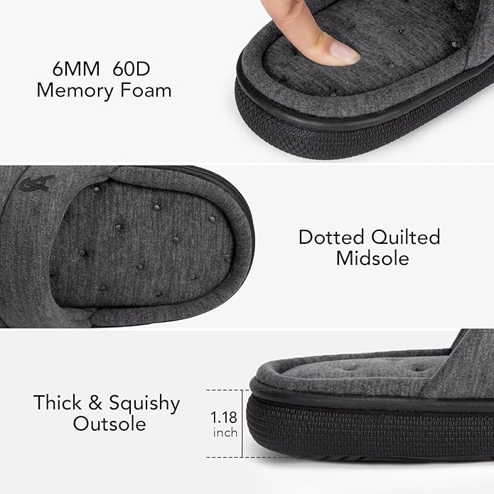VeraCosy Mens Open-Toe Slippers Memory Foam Indoor Outdoor House Shoes
