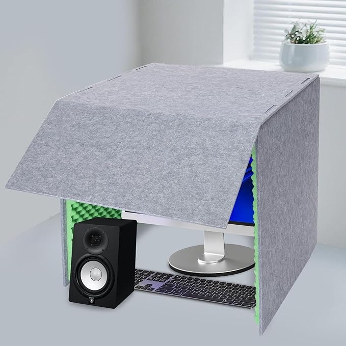 Desktop Soundproof Cover 31" H X 31" W X 31" L Recording Booth Portable Vocal Recording Booth with Double Sound Insulation Vocal Sound Absorbing Shield for Recording Studios, Offices（Green+Gray）