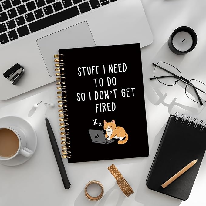LIANGW Cat Notebook Journal, Stuff I Need To Do So I Don't Get Fired Notebooks, Funny Notebooks for Work, New Job Gift, Goodbye Gift for Coworker Leaving, Funny Gag Gift for Coworkers 5.5x8.3 Inch