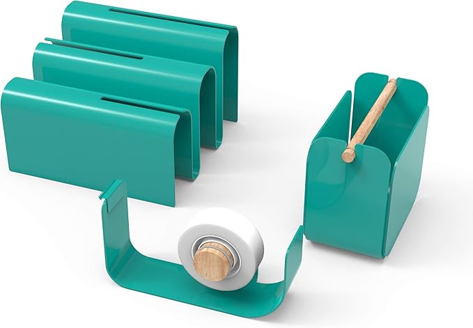 U Brands Metal Desk Organization Kit, Arc Collection, Cup, Tape Dispenser and Letter Sorter Included, Green (3605A00-01)