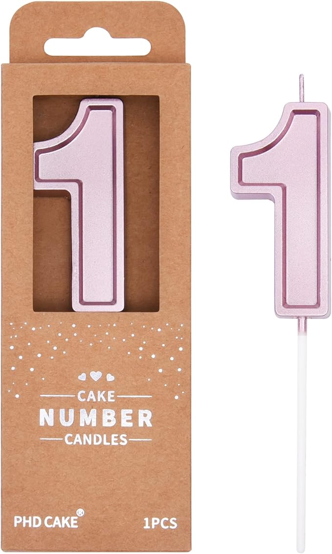 PHD CAKE 2.76 Inch Luxe Rose Gold 1 Number Birthday Candles, Rose Gold Number Candles, Cake Number Candles, Party Celebration