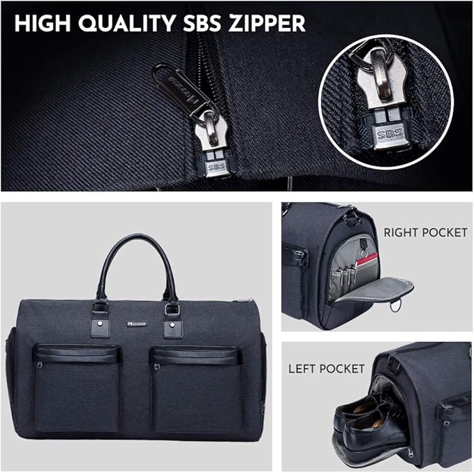 Modoker Convertible Garment Bag with Toiletry Bag, Carry On Garment Duffel Bag for Men Women Travel, Multi-Function Suit Bag 2 in 1 Hanging Suitcase, Black