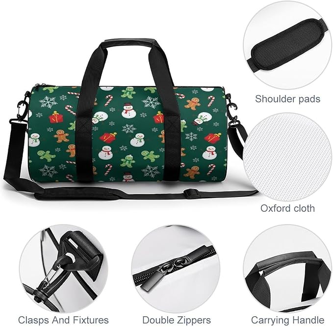 Foldable Gym Travel Bag Basketball Football Weekender Bag Carry on Beach Yoga Overnight Luggage Bags (Christmas Gingerbread Green)