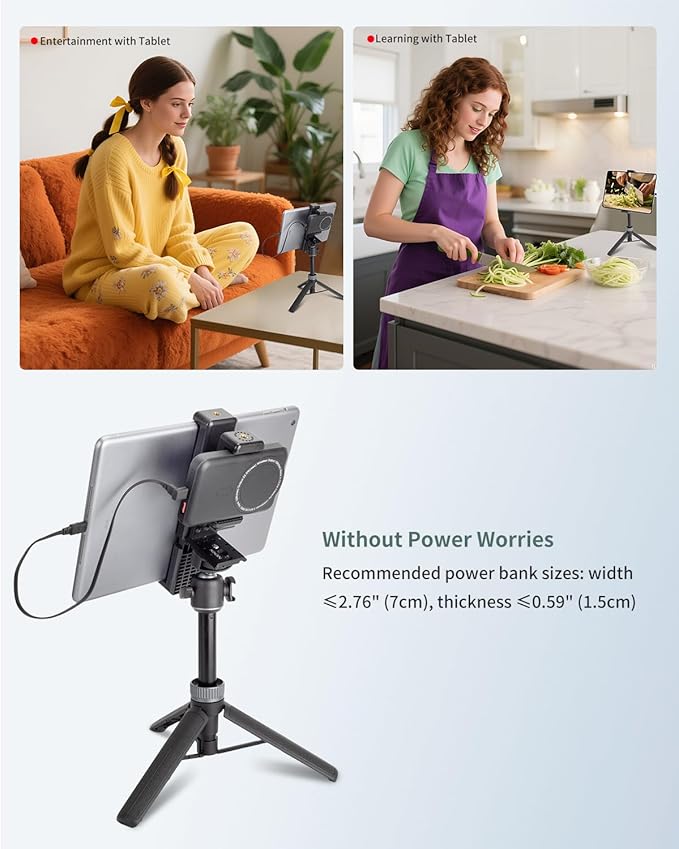 Metal Dual Device Tablet & Phone Holder Tripod Mount Adapter Set for Live Streaming and Teleprompter - Compatible with Tripods, Monopods, Selfie Sticks, Heads, Gimbals and Stabilizers