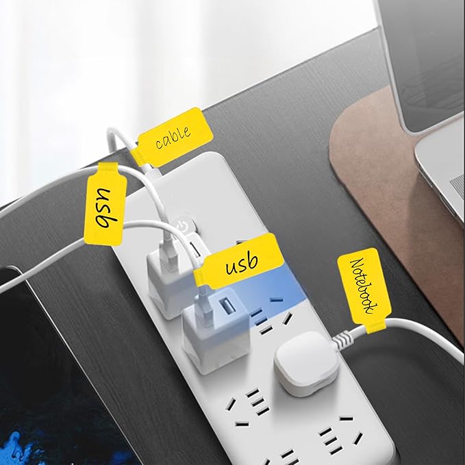 60 Pcs Reusable Cable Labels & Hook and Loop Cord Ties – 30 Wire Labels + 30 Cable Tags for Electronics, Home Office Cord Management, Residue-Free, Quick-Drying Marker Included
