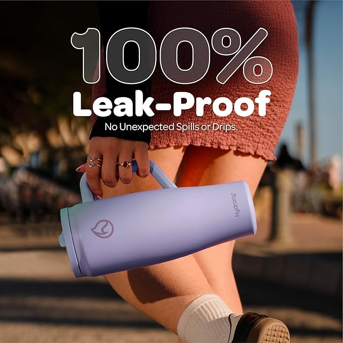 Hydracy Soulmate 40oz Tumbler with Handle and Flip Straw - 100% Leakproof Reusable Insulated Cup with Stainless Steel Straw - Cupholder Friendly Rubber Base Travel Mug - Lilac Haze