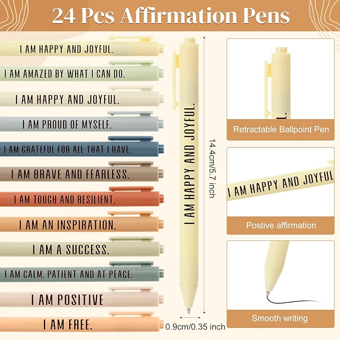 Kosiz 48 Pcs/24 Set Positive Affirmation Gifts Gratitude Spiral Notebooks with Pens Motivational Encouragement Notepads Daily Affirmations Journal for Women Valentine Galentine Gifts (Boho)