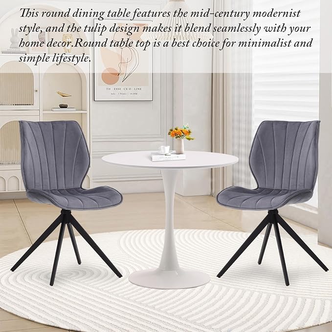 White Round Dining Room Table, 31.5" Tulip Table Round Kitchen Dining Table for 2-4 People, with 0.7" MDF Tables Top and Metal Pedestal Base Dinner Tables for Cafe, Home, Dining Room