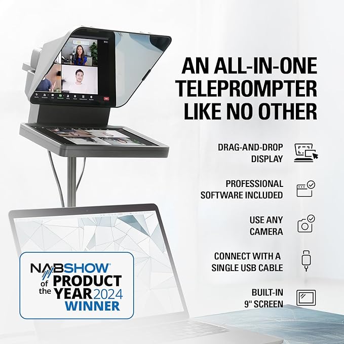 Elgato Prompter – Teleprompter with Built-in Screen for YouTube, Twitch, Zoom and More, 1080 pixels, Supports DSLR/Webcam/Smartphone, Drag & Drop Monitor Display, Works with Mac/PC & Stream Deck