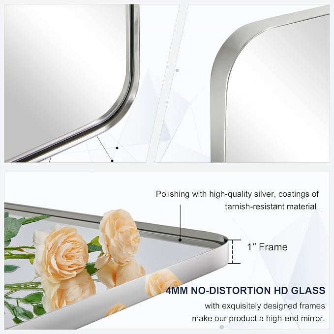 ANDY STAR Chrome Bathroom Mirrors for Over Sink, 36x40 Inch Polished Silver Mirror for Wall, Rectangular Metal Framed Vanity Mirror -Modern Clean Design with Superior Stainless Steel Frame