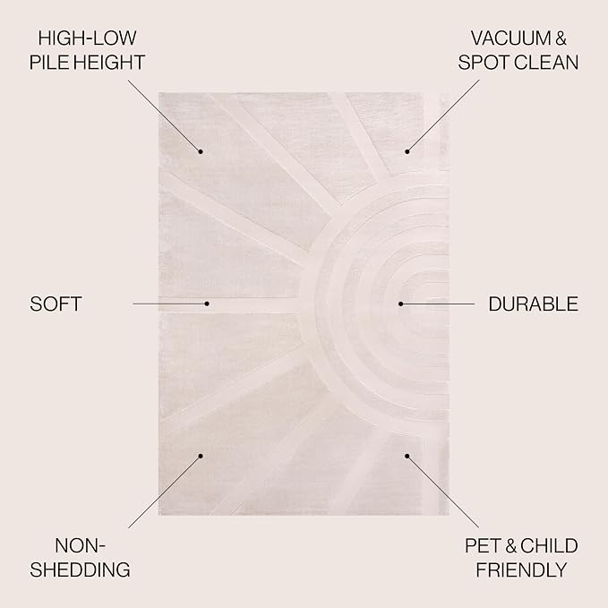 JONATHAN Y Sun Two-Tone High-Low Indoor Area Rug 8X10 White/Cream, Aelius MidCentury Scandinavian Abstract for Living Room, Bedroom, Kitchen, Easy-Cleaning, Pet-Friendly, Non-Shedding SND101B-8