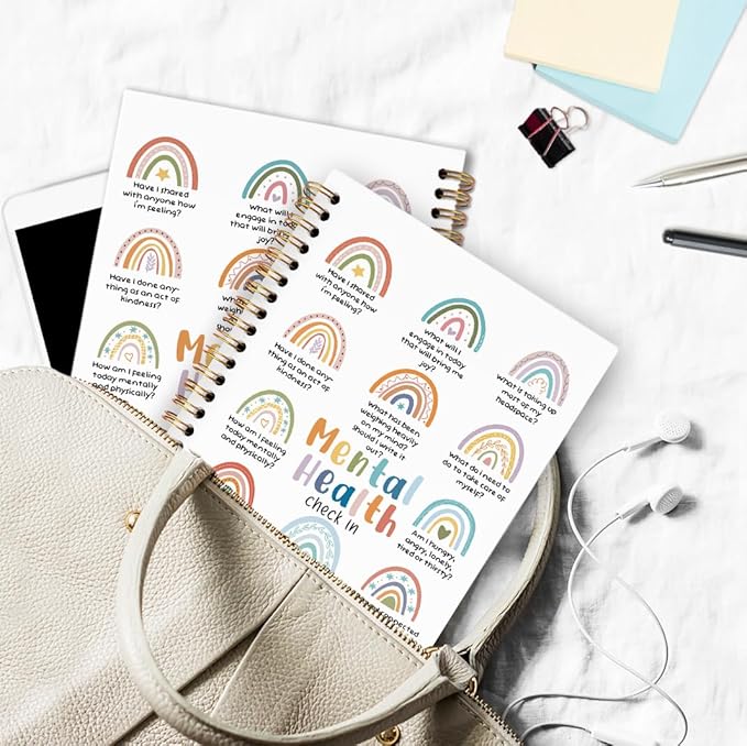 dvhdajed Boho Rainbow Mental Health Spiral Notebook, Mental Health Therapy Journaling Notebooks, Self Care Journal Notebooks for Women psychologist, Boho Therapy Office School Supplies Gifts, 5.5x8.3