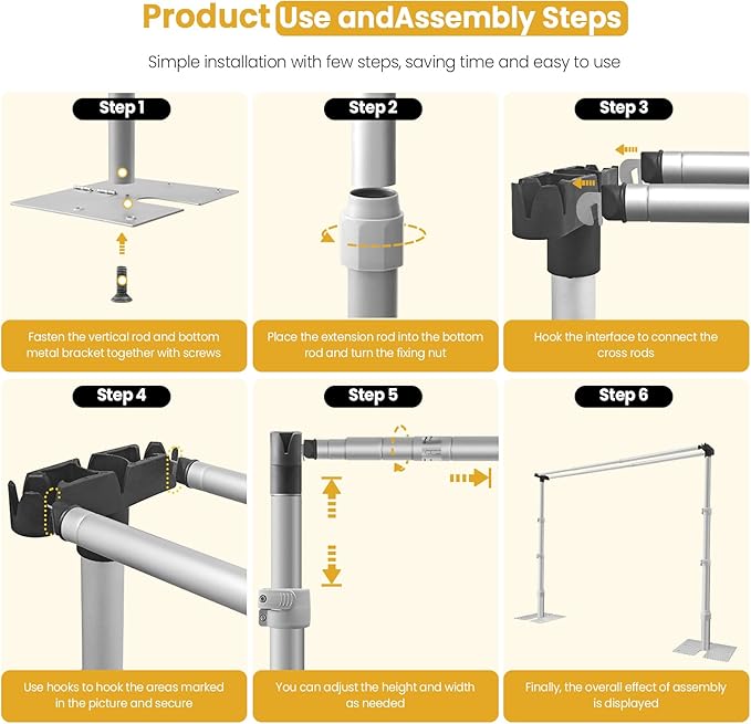 Jiang&Rong 10x10Ft Double Crossbar Backdrop Stand - Pipe and Drape Heavy Duty Adjustable Metal Frame with Drape Kit, Photographic Studio Backdrop Stand for Wedding, Birthday Party, Banquet Decorations