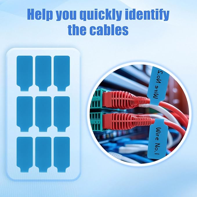 50 Pieces Cord Labels Self-Adhesive Nylon Cable Labels Tags Waterproof Wire Cable Tags or Electronics Office Computers Management and Identification (Light Blue)