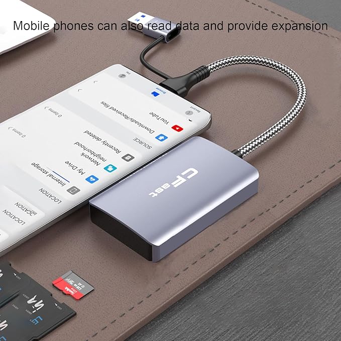 CFast Card Reader, Aiyingmei 1 in 2 CFast 2.0 Card Reader USB to USB C/USB A Cable Compatible with Windows/Mac/Linux/Android (1 in 2)