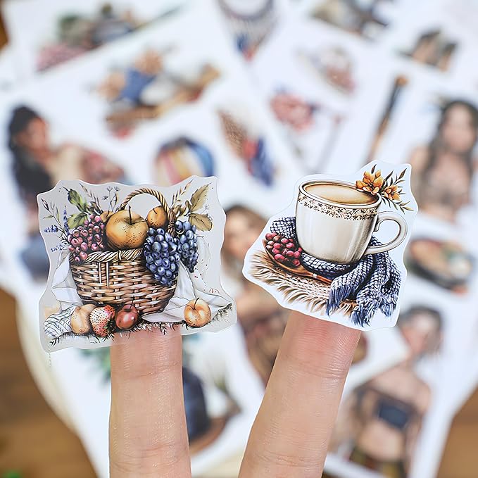 Snycler Sticker Book - 20 Sheets Vintage PET Stickers for Scrapbooking, Junk Journaling, Ephemera, and Decorative Crafts-Natural Aesthetics