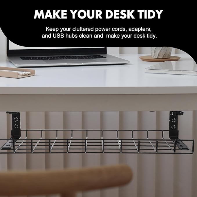 Under Desk Cable Management Tray Wire Organizer Cord Rack 500Mm Black No-Drill Installation Office Desk Cable Tray Storage