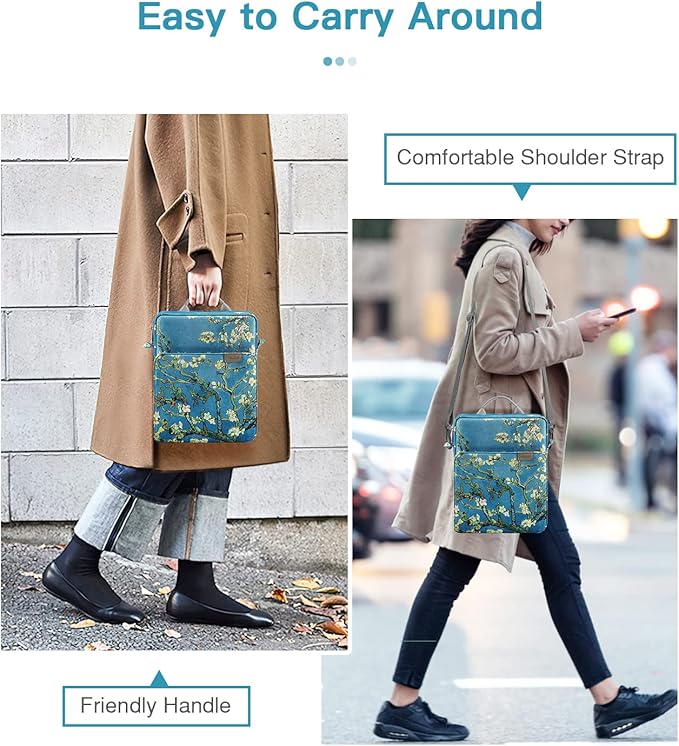 MoKo 15 Inch Laptop Sleeve Bag Fits MacBook Air 15" M2 2023, MacBook Pro 14" M2 2023, Galaxy Tab S9 Utra 14.6" 2023, Handle Carrying Case with Shoulder Strap, Apricot Flower