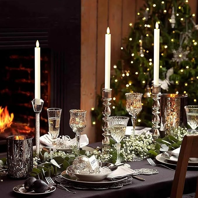 6PCS Flameless Taper Candles with 3D Flickering Flame Battery Operated Candles with 2 Remote with Button Cell Battery 10 Inch Ivory LED Candlesticks Window Candle for Christmas Home Decor