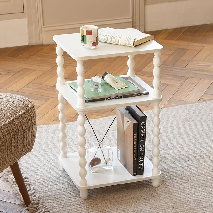 End Table, Small Side Table with 3 Tier Open Shelf, Modern NightStand Bedside Table for Living Room, Bedroom, Office and Small Spaces (White)