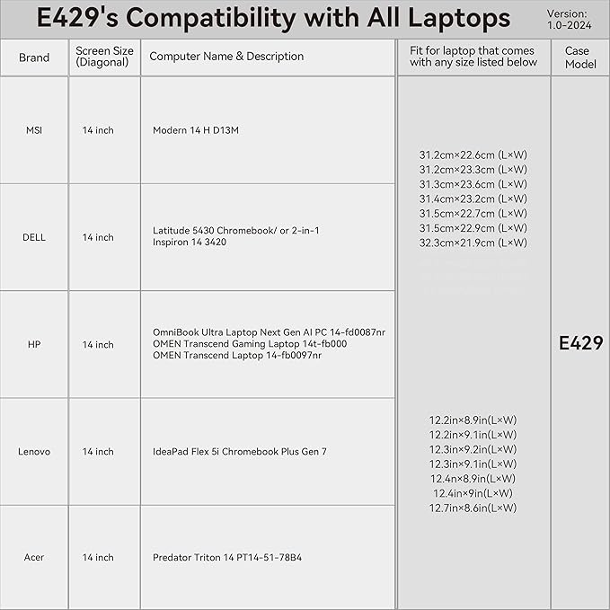 Smatree 14 inch Laptop Sleeve for MSI Modern 14 H D13M, MSI Protective Slim Laptop Case with Accessory Pocket, YKK Zipper, Patented Super Corner Design (E429)