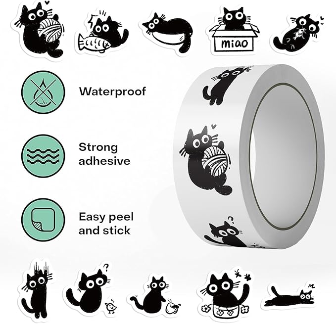 500 Pcs Cute Black Cat Sticker for Teen - Sticker Graphic - Cartoon Stickers for Water Bottles Laptop Cat Meme Stickers Waterproof Aesthetic Vinyl Decals Stickers for Adults Teens