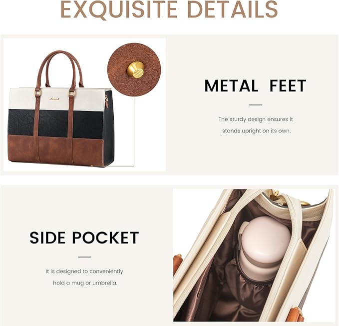 LOVEVOOK Laptop Bag for Women, 15.6 Inch Laptop Tote Bag, Vintage Leather Work Bags for Women, Waterproof Computer bag with Clutch Purse, Large Capacity Briefcase, Business Office Bag