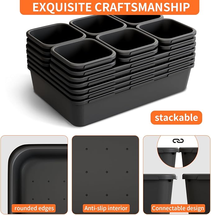 Giklux 45 Pack Desk Drawer Organizer Tray, 3 Sizes Plastic Drawers Organizer Storage for Kitchen, Bathroom, Office, Vanity, Makeup, Utensils, Junk Drawer Organizer Bins, Gadget Trays for Organizing.