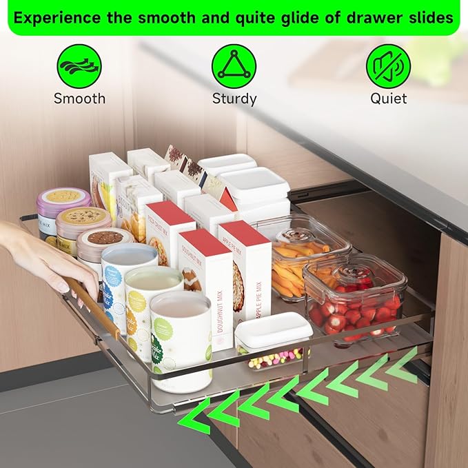 SOFRON Expandable Pull Out Drawers for Cabinets, Kitchen Cabinet Slide Out Shelves, Adjustable Roll Out Drawers, Stainless Steel, Large 2 Pack, (14.5"-25.5") Cabinet Width x 22.7" Depth