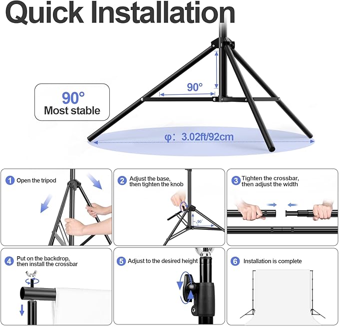 EMART 10x10ft Backdrop Stand Heavy Duty, Adjustable Photography Background Support System with 10x15ft Polyester Backdrop(Black/White/Green) for Photography Studio, Parties, Wedding, Video Shooting
