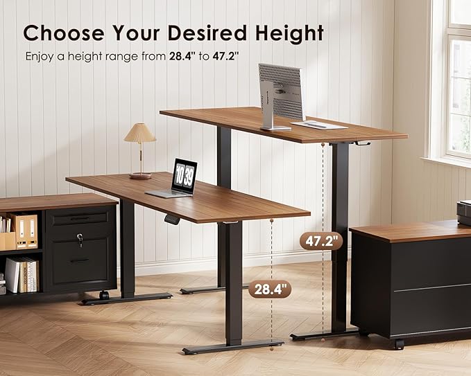OffiGo 55 Inch L Shaped Electric Standing Desk with Drawers & File Cabinet Sets, Executive Sit Stand Desk, Height Adjustable Computer Desk for Home Office, Writing, Workstation, Walnut+Black