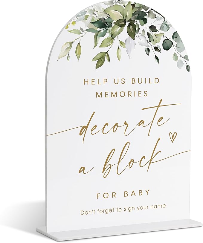 Greenery Gold Baby Shower Blocks To Decorate Sign, Neutral Baby Shower Decorations, Gender Reveal Table Acrylic Decorations, Table Centerpieces for Party Event, Gender Reveal Party Favors - 24