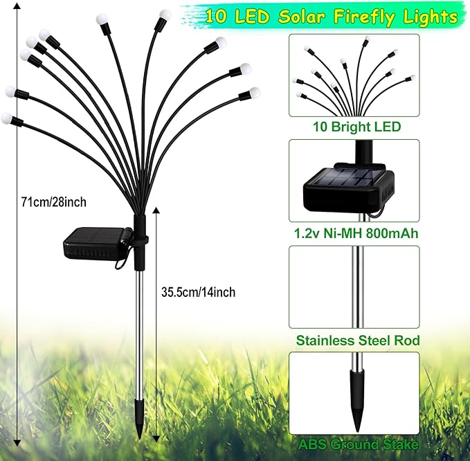 Kohlrabi Solar Garden Lights Outdoor, 4 Pack 40 LED Solar Purple Firefly Lights Waterproof, Sway by Wind, Halloween Swaying Light for Yard Patio Backyard Garden Planter Flower Bed Pathway Decoration