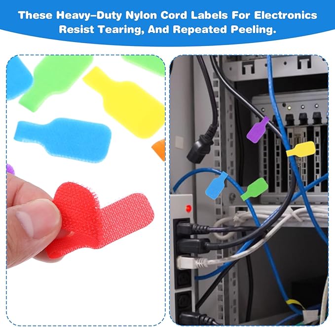 32PCS Cable Labels - Reusable Cord Labels for Electronics, Colorful Cable Tags for Organizing Wires and Identification, Wire Markers for Cord Management, Key Circuit Breaker Moving Label