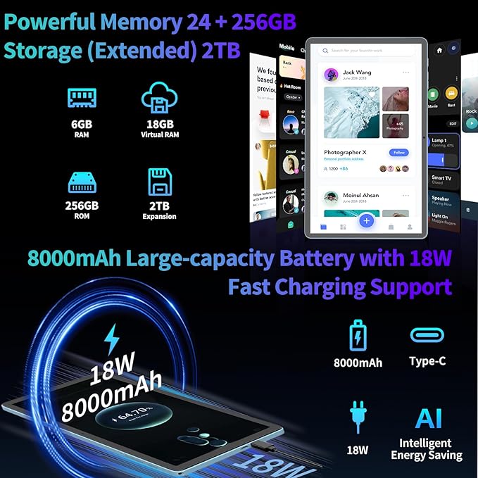 2026 Android 15 Tablet, 11 inch Tablet with Keyboard, 24GB+256GB+2TB Expand, Octa-Core, 8000mAh, Gemini AI Tablets PC with 5G/2.4G WiFi, BT5.0, GPS, 2 in 1 Tablets with Case, Mouse, Stylus(Green)