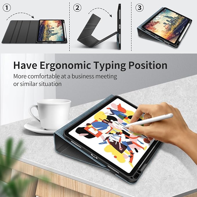 H HOLIMET Case for iPad Air 11 Inch M3/M2 (2025/2024)/iPad Air 4th/5th Generation 10.9-inch with Pencil Holder Pocket Typing Angle Auto Sleep/Wake Muti-Stand Vegan Leather