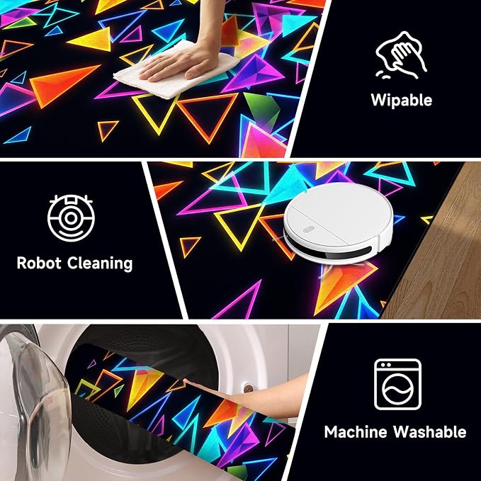 Triangle Area Rug 3'x5' Blacklight Glow in The Dark Geometric Rug Non-Slip Washable Colorful Neon Light Floor Mat for Entryway Bedroom Living Room Nursery Kitchen Playroom Home Decor