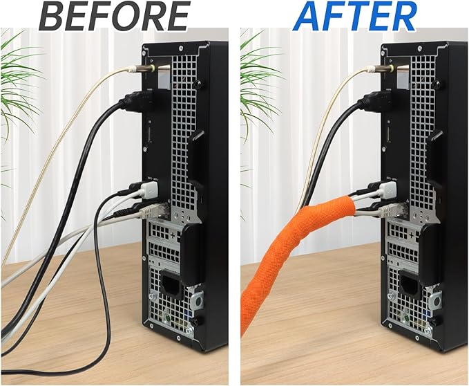 YOUBO Split Braided Cable Sleeve，Flexible Wire Loom Tubing, Automotive Cord Protector Pet Proof, Cable Management for Computer TV Electric Wires Harness 16ft (Orange, 8mm（5/16")