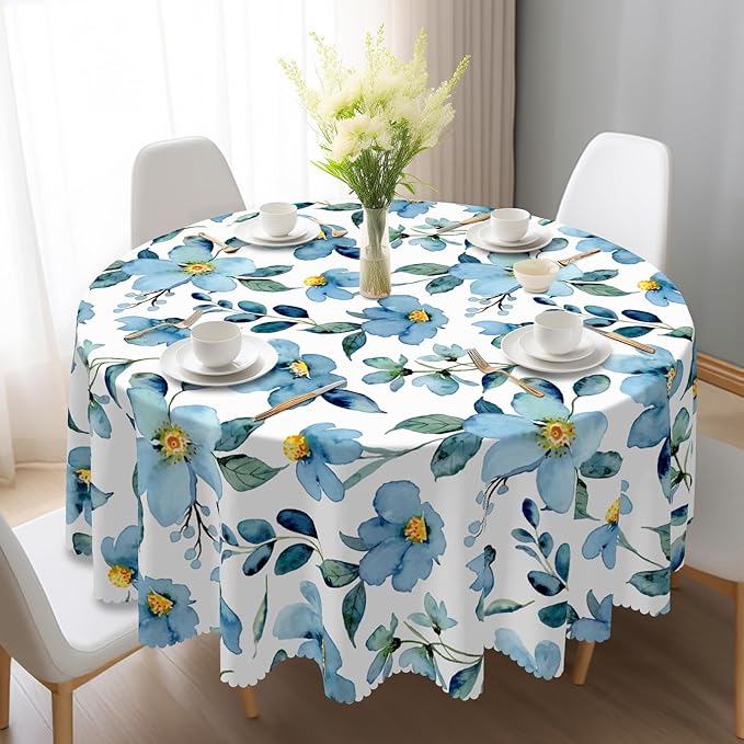 Eikione Round Tablecloth,Tablecloth Waterproof and Wrinkle-Free, Floral Table Covers, Summer Decorations for Home 70inch