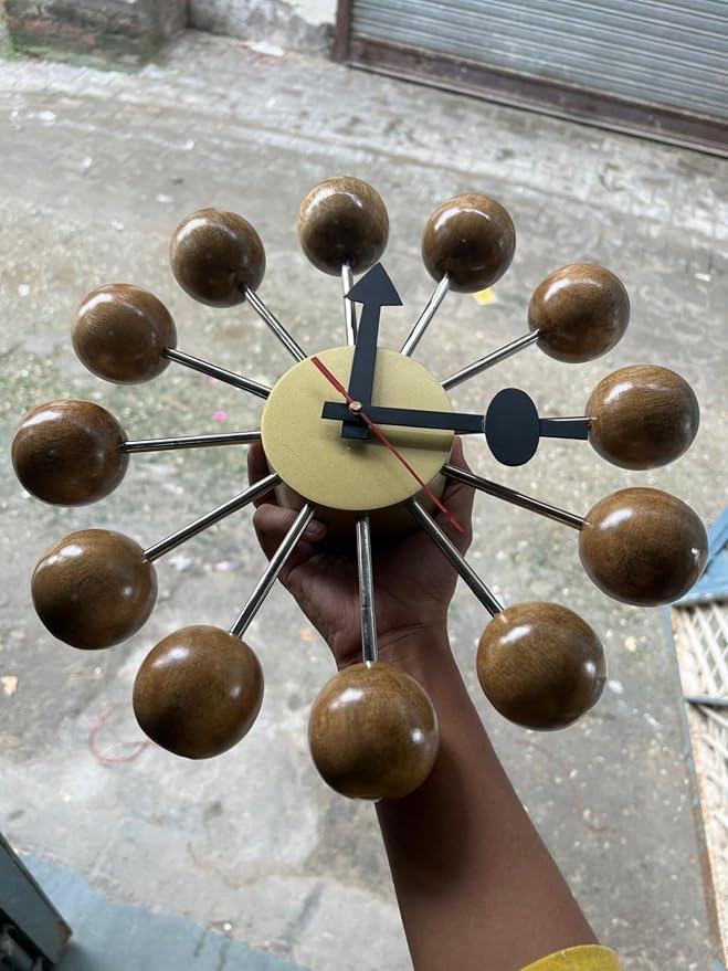 Mid Century Modern Ball Clock: George Nelson Style Wood Wall Decor (Natural, 12 Inch)