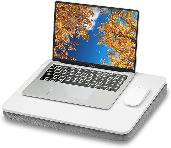 ZEAPTAC Lap Desk with Pillow Cushion, Portable Laptop Bed Desk, Fits up to 15.6 inch Laptop, Lap Stand for Bed & Couch & Carpet, Book Tablet/Drawing Board - White