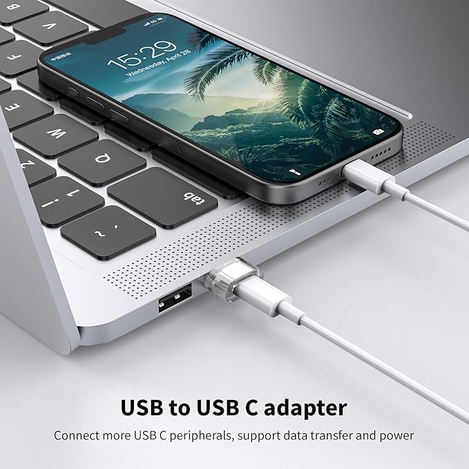 50 Packs USB A to USB Clear Adapter,USB C Female to A Male Charger Converter Compatible with Apple Watch Ultra iWatch 8 7,iPhone16 15 14 13 Pro Max Plus,iPad 9 10 Air 5 Mini 6,Car,Galaxy S23