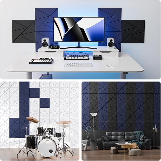 12 Pack Acoustic Panels with Self-Adhesive, 12"X 12"X 0.4"Sound Proof Foam Panels, Sound Panels High Density, Soundproof Wall Panels for Home Studio Office-Dark Blue