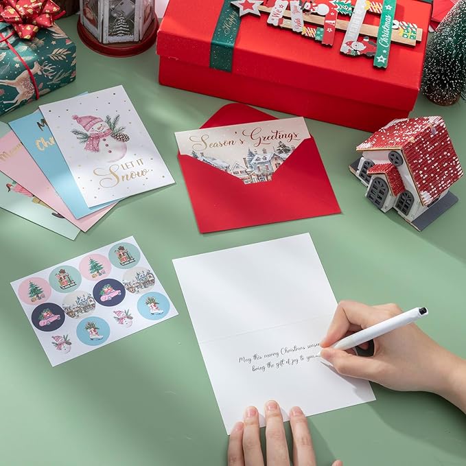 Thboxes Christmas Cards, 36 Pack Merry Christmas Cards with Envelopes & Stickers, 4x6 Inch Holiday Card, 6 Assorted Designs Greeting Card for Xmas