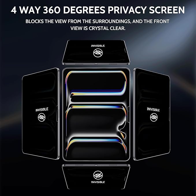 Peslv 360° Privacy Screen for iPad Pro 13 Inch M4/M5 [2024/2025 7th/8th Gen], Anti Glare Blue Light Spy Filter Private Cover, High Sensitive Bubble-Free Easy Install Black Security Protector