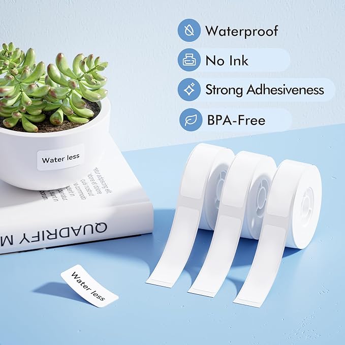 NIIMBOT Label Maker Tape for D110/D11/D101 Label Printer, Multi-Size 3Rolls Pack | 0.47'' x 1.57'' White, 0.55'' x 1.18'' Transparent, 0.49'' x 4.29'' White Cable, for Home Office School Labeling