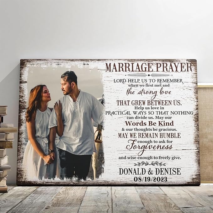 Dem Canvas Personalized Canvas Prints, Custom Photo And Name, Anniversary Valentine Gift For Wedding Marriage Prayer Canvas, Engagement Gift (36x24)