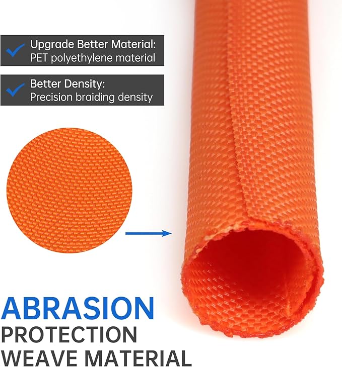 YOUBO Split Braided Cable Sleeve，Flexible Wire Loom Tubing, Automotive Cord Protector Pet Proof, Cable Management for Computer TV Electric Wires Harness 16ft (Orange, 13mm（1/2")